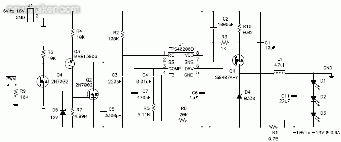 利用負輸出電壓，以升降壓拓樸調節(jié)恒定LED電流