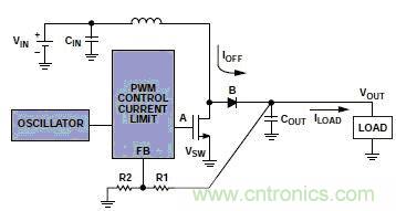 升壓調(diào)節(jié)器集成振蕩器、PWM控制環(huán)路和開關(guān)FET