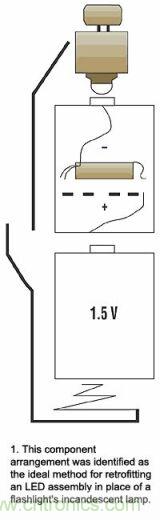 增壓電路在有兩節(jié)電池的手電筒中將代替的一節(jié)電池，LED裝置則代替白熾燈