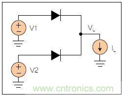 兩個(gè)電源的二極管“或”電路向負(fù)載供電