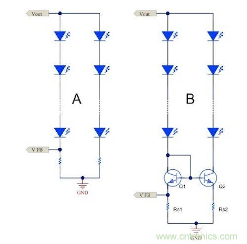 電流鏡 (B) 可針對(duì)簡(jiǎn)單電阻器電流調(diào)節(jié) (A) 提供各種優(yōu)勢(shì)。