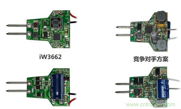 iW3662與競(jìng)爭(zhēng)對(duì)手方案相比，所需外部元器件的數(shù)量大幅降低