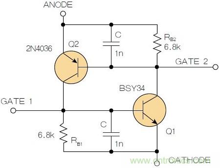 圖2：增加兩個電容值為1nF的SMD陶瓷電容器后，可以在ΔV達到10V的情況下防止導通。