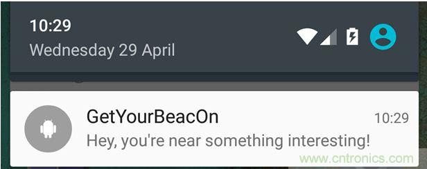 圖10 – 安卓系統(tǒng)通知，提示附近發(fā)現(xiàn)Beacon