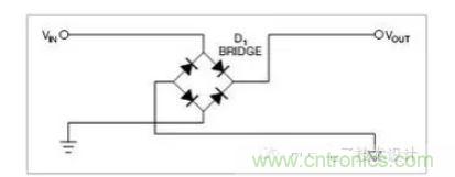 是一個橋式整流器，不論什么極性都可以正常工作，但是有兩個二極管導(dǎo)通，功耗是圖1的兩倍.
