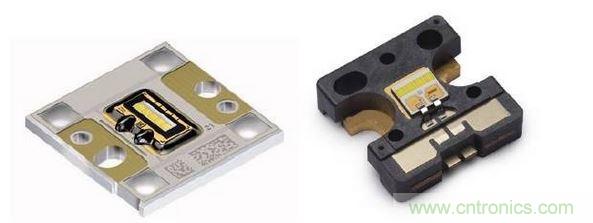 左圖為Osram汽車前大燈專用模組，右圖為Philips汽車前大燈專用模組。