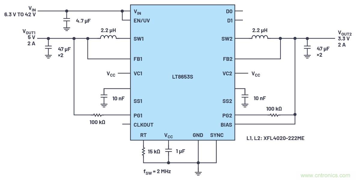 具有6.2 µA靜態(tài)電流的雙通道、42 V、2 A、單片、同步降壓型Silent Switcher 2穩(wěn)壓器