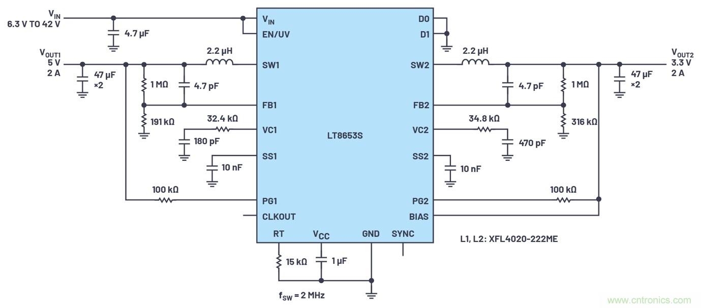 具有6.2 µA靜態(tài)電流的雙通道、42 V、2 A、單片、同步降壓型Silent Switcher 2穩(wěn)壓器