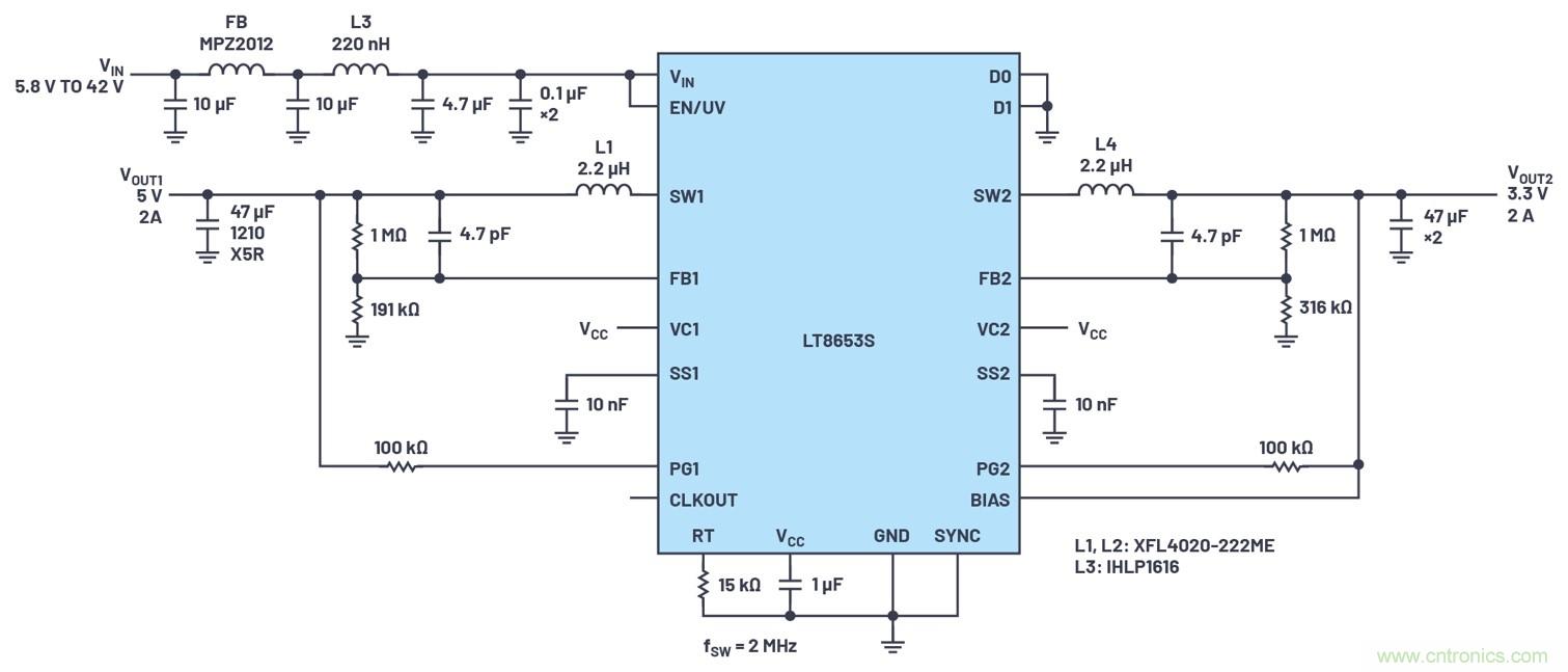 具有6.2 µA靜態(tài)電流的雙通道、42 V、2 A、單片、同步降壓型Silent Switcher 2穩(wěn)壓器