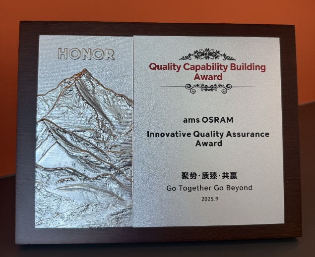 光學(xué)傳感再獲認(rèn)可，艾邁斯歐司朗榮耀本年度唯一獲獎傳感器供應(yīng)商